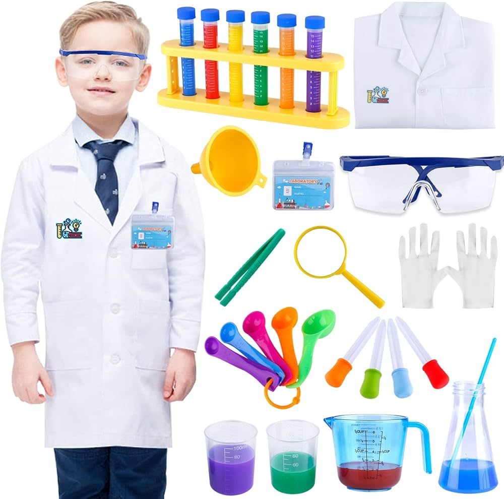 INNOCHEER Kids Science Experiment Kit with Lab Coat Scientist Costume Dress Up and Role Play Toys... | Amazon (US)