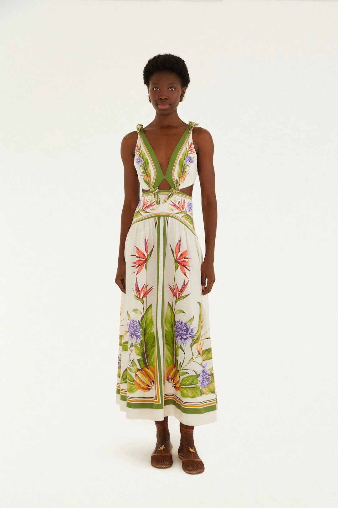 Sand Tropical Scarf Lenzing Ecovero Euroflax Maxi Dress | FarmRio (US)