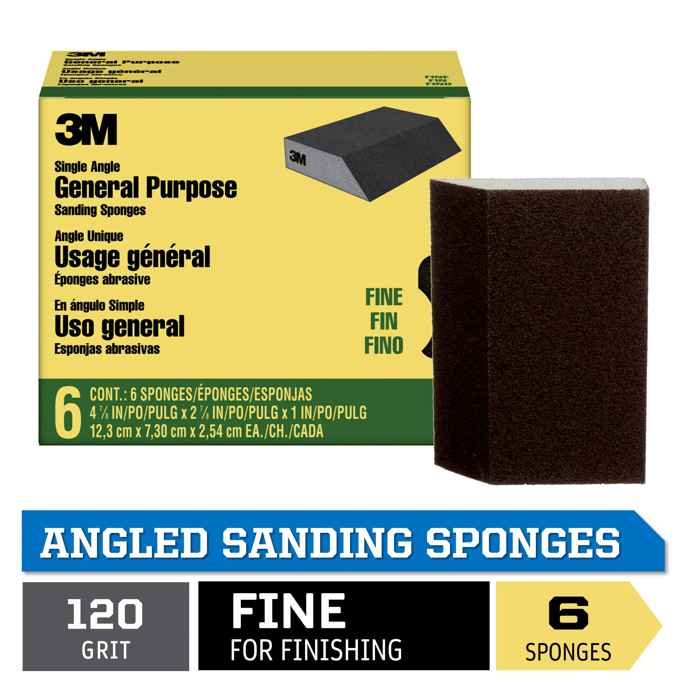 3M Fine 120-Grit Sanding Sponge 2.875-in x 4.875-in 6 -Pack | CP040-6P | Lowe's