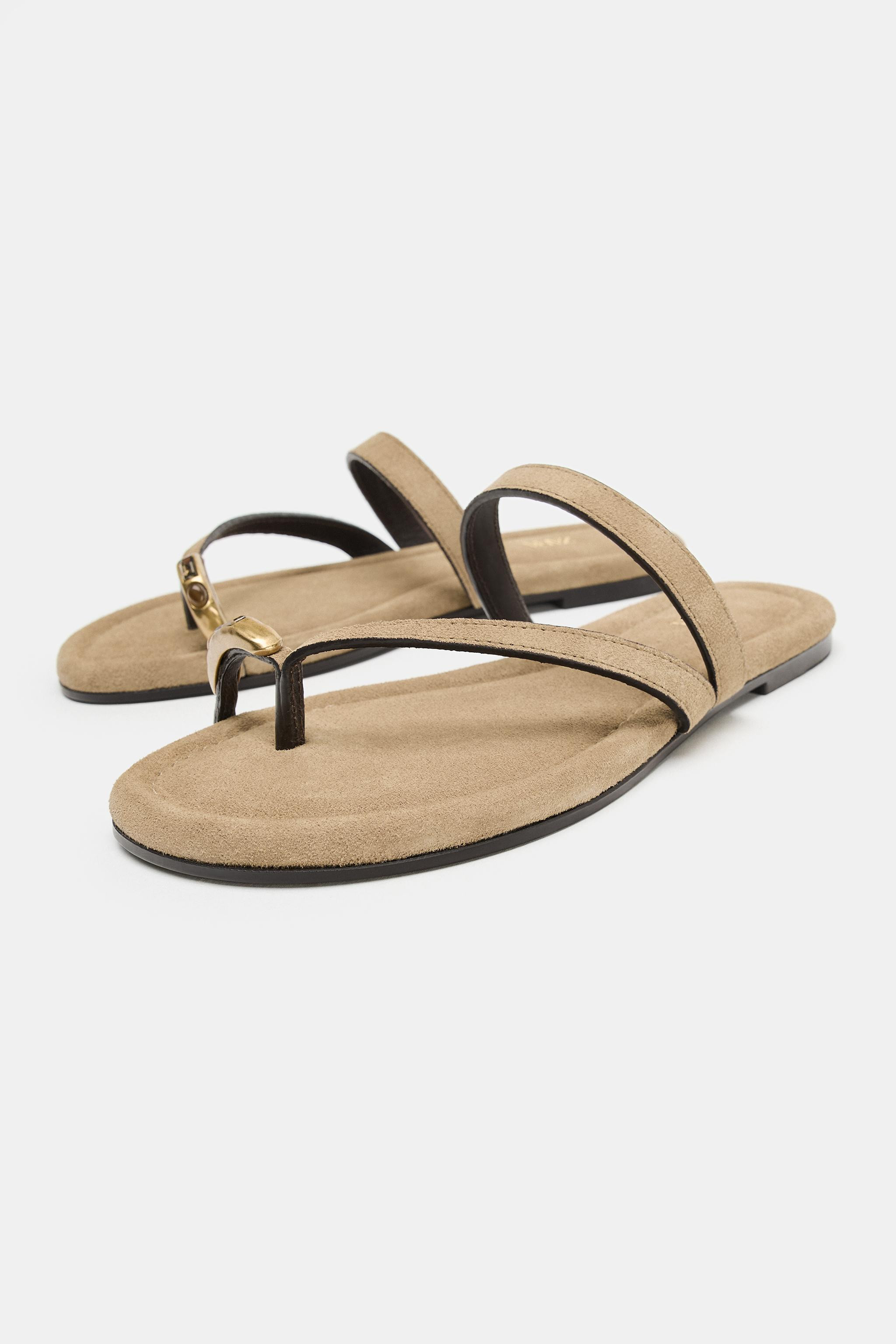 FLAT SUEDE SANDALS WITH APPLIQUÉ | Zara US