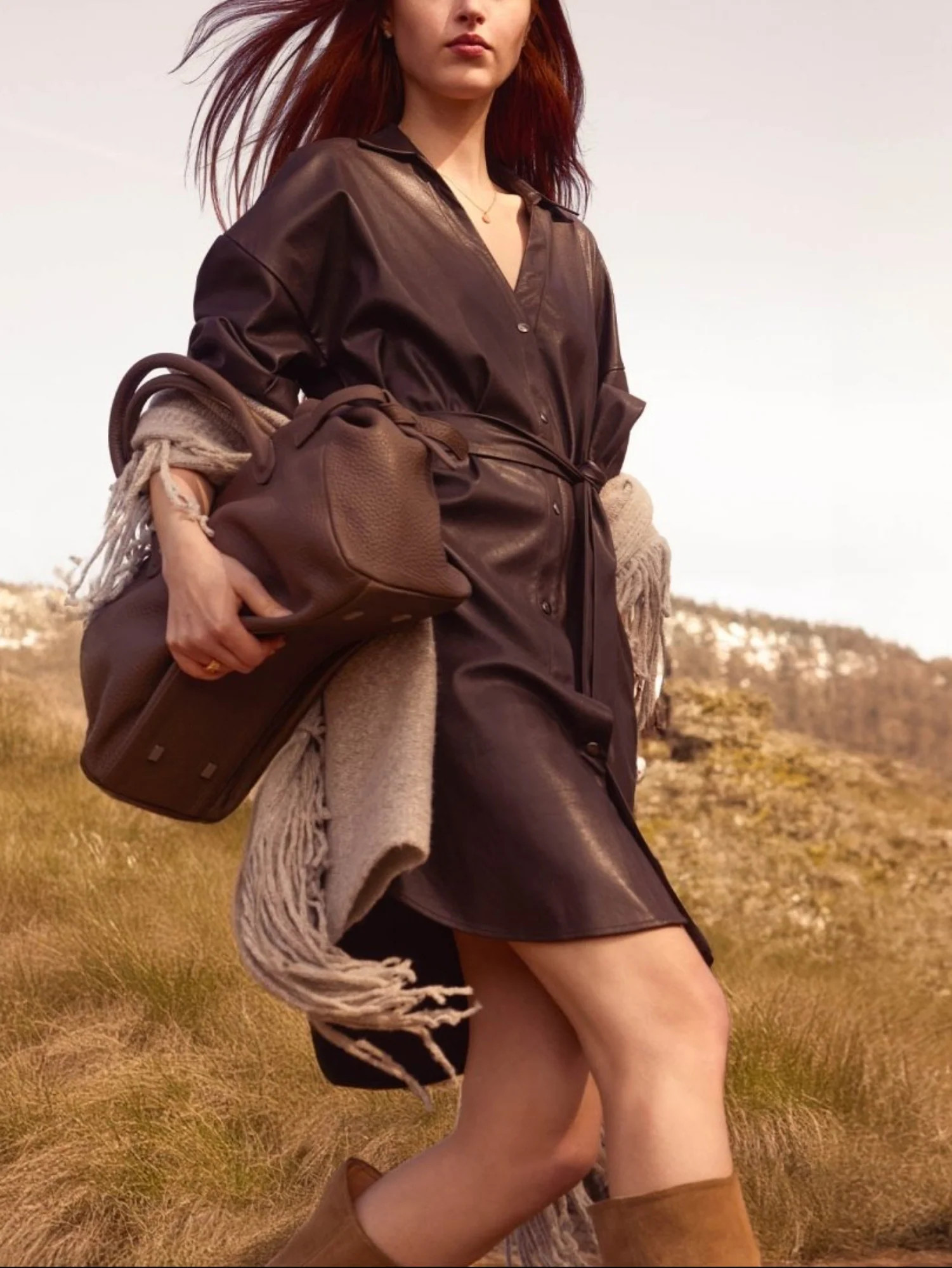 Women's Kate Belted Vegan Leather Dress in Timber | Brochu Walker | Brochu Walker