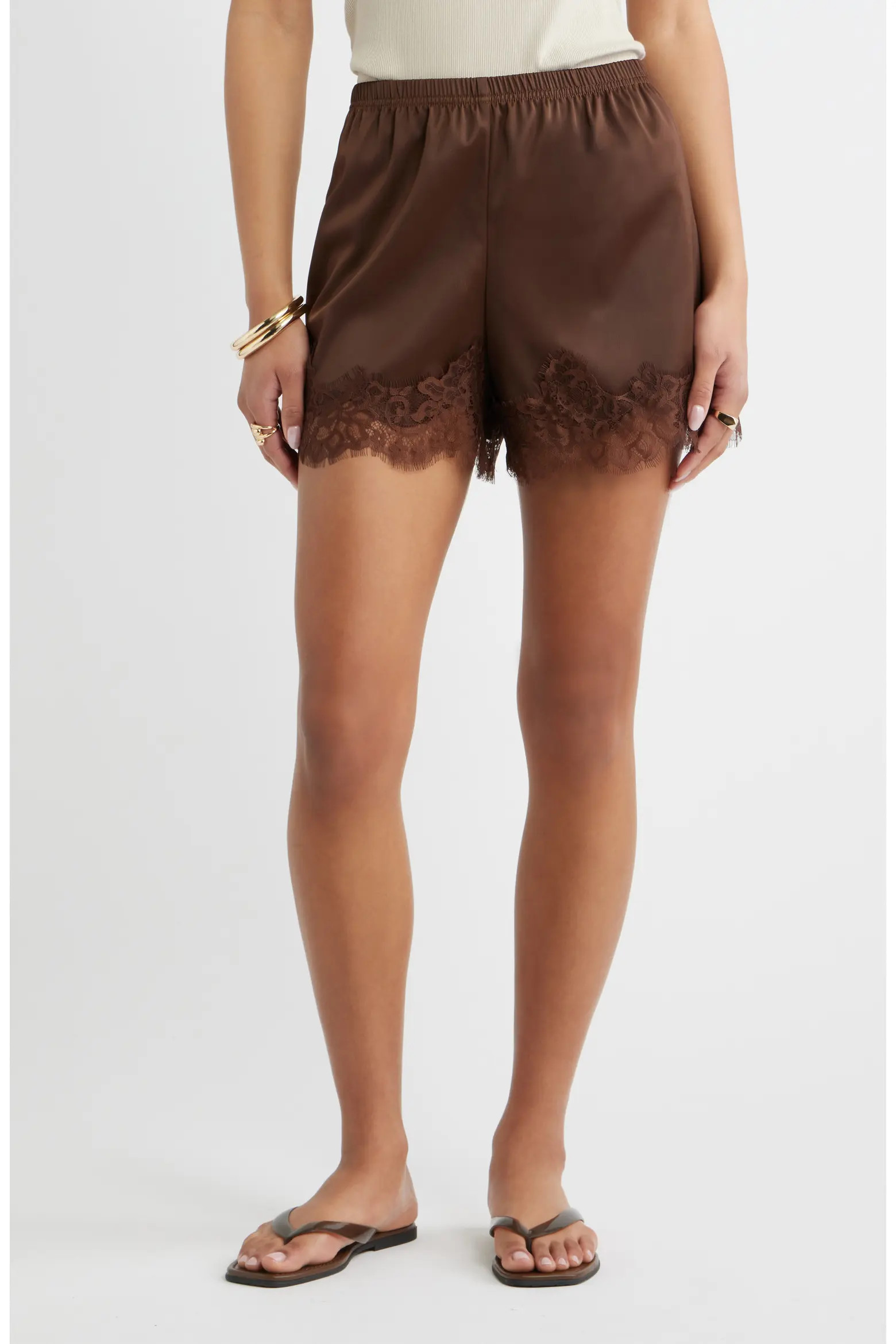 Lace Trim Satin Shorts (Women) | Nordstrom | Nordstrom
