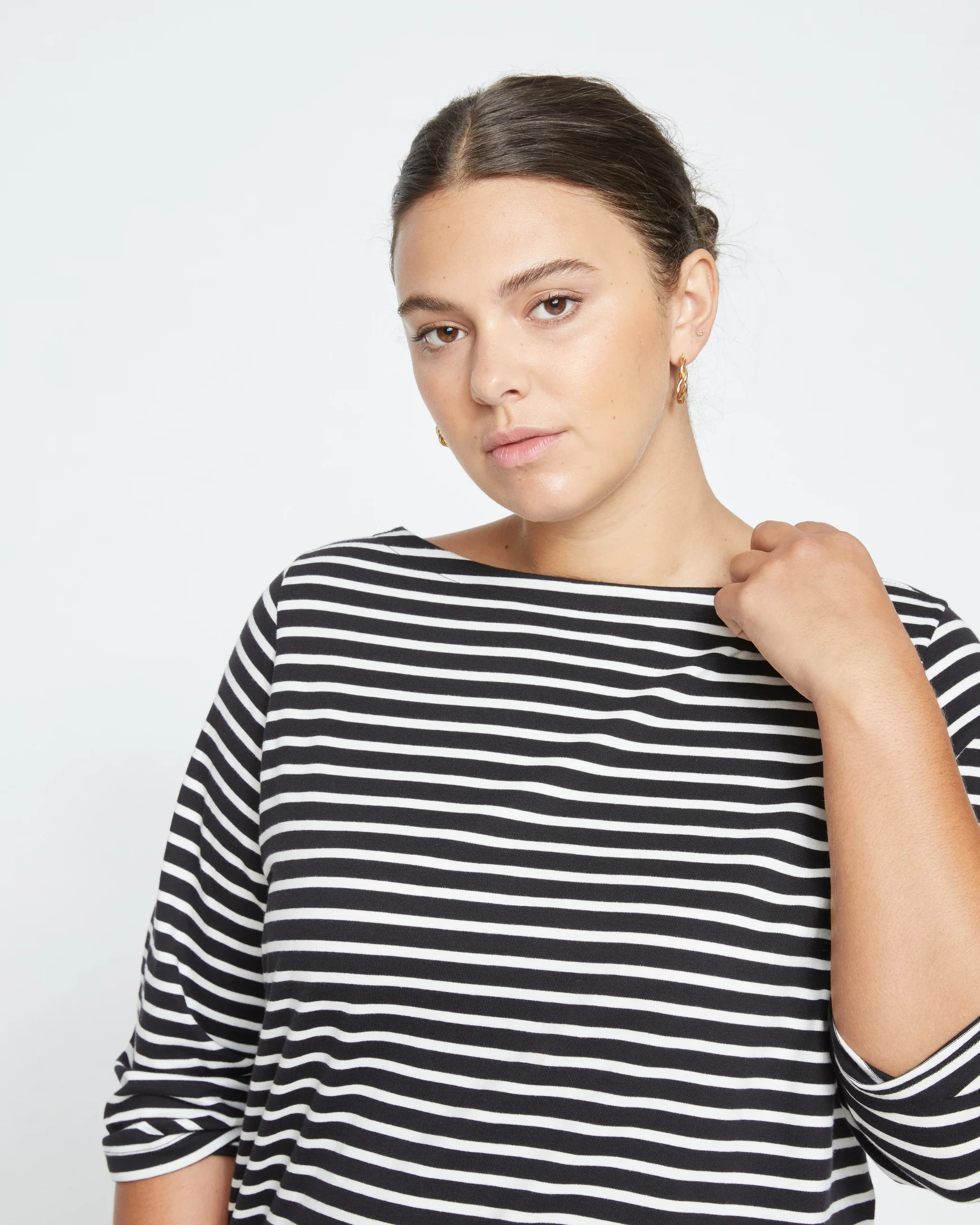 Belle Breton-Stripe Compact Jersey Tee - Black/White | Universal Standard