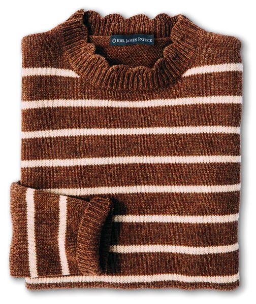 Mocha Stripe Scalloped Sweater | Kiel James Patrick