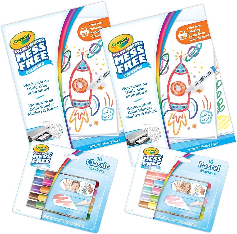 Crayola Color Wonder Mess Free Coloring Kit (120ct), 100 Coloring Pages, 20 Mini Markers, Travel ... | Amazon (US)
