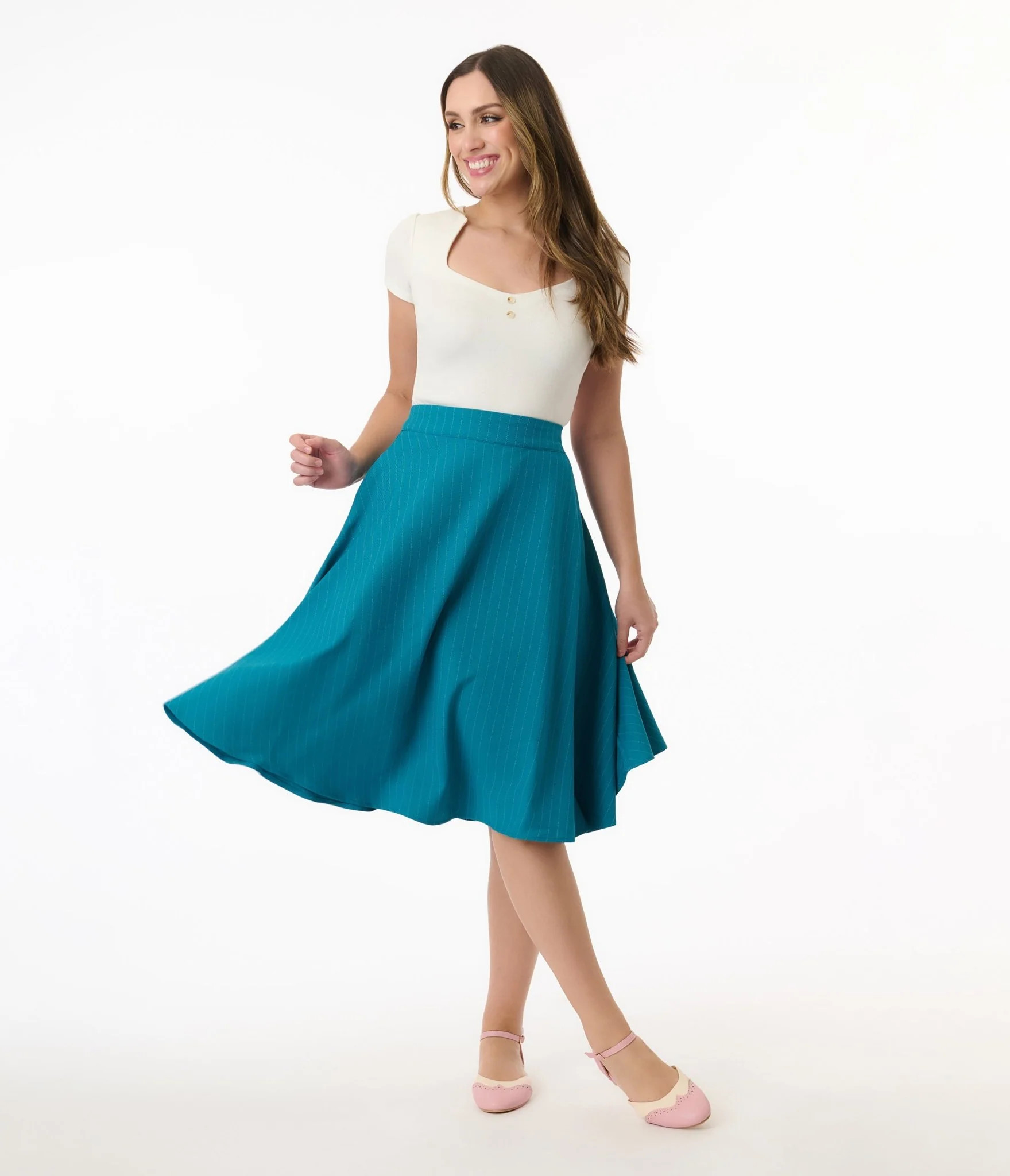 Royal Monk 1950s Blue Pinstripe Swing Skirt | UniqueVintage
