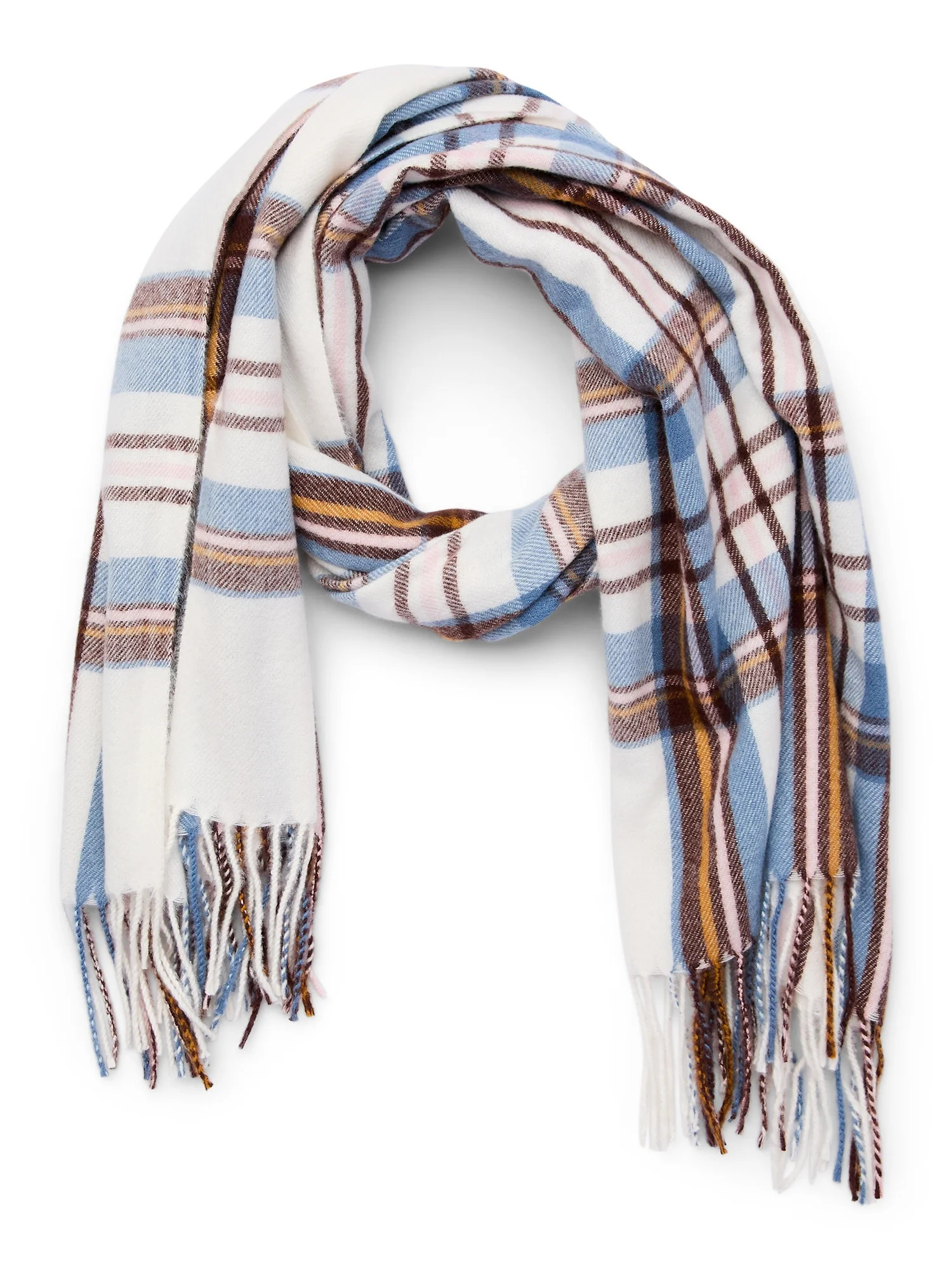 Time and Tru Spaced Plaid Blanket Winter Scarf, Winter White Multi | Walmart (US)