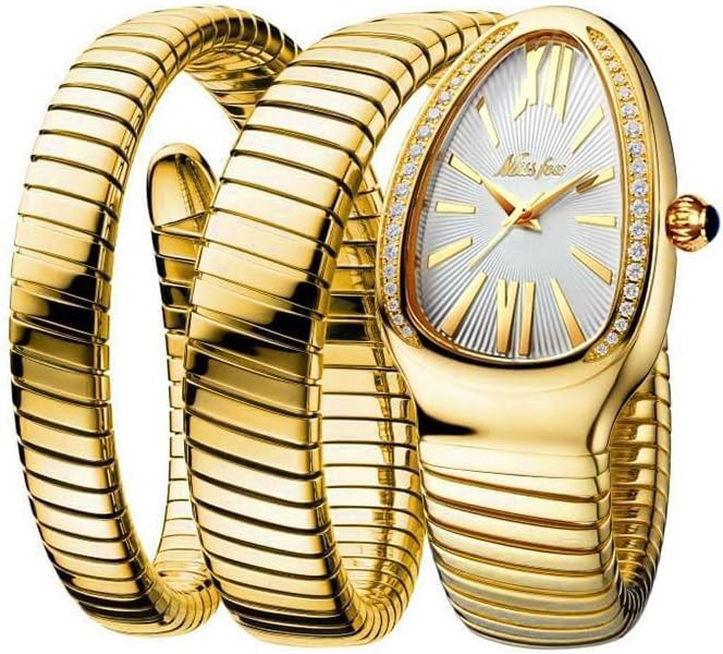 Fashion Women's Quartz Watch Serpentine Inlaid Diamond Golden Ladies Watches Light Luxury Bracele... | Amazon (US)