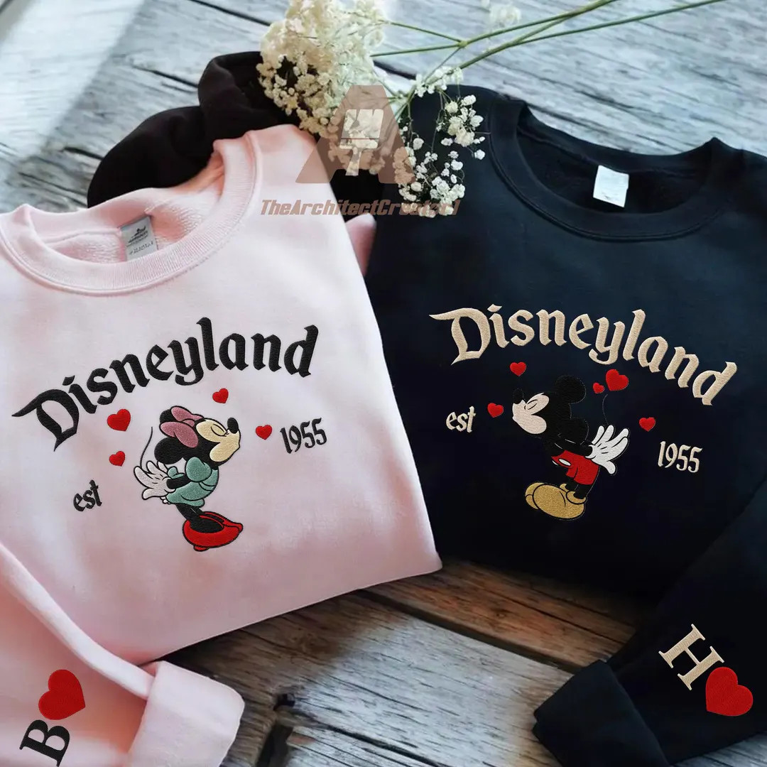 Couple Mouse And Girlfriend Embroidered Sweatshirts, Magical Land Valentine Embroidered Hoodie, C... | Etsy (US)