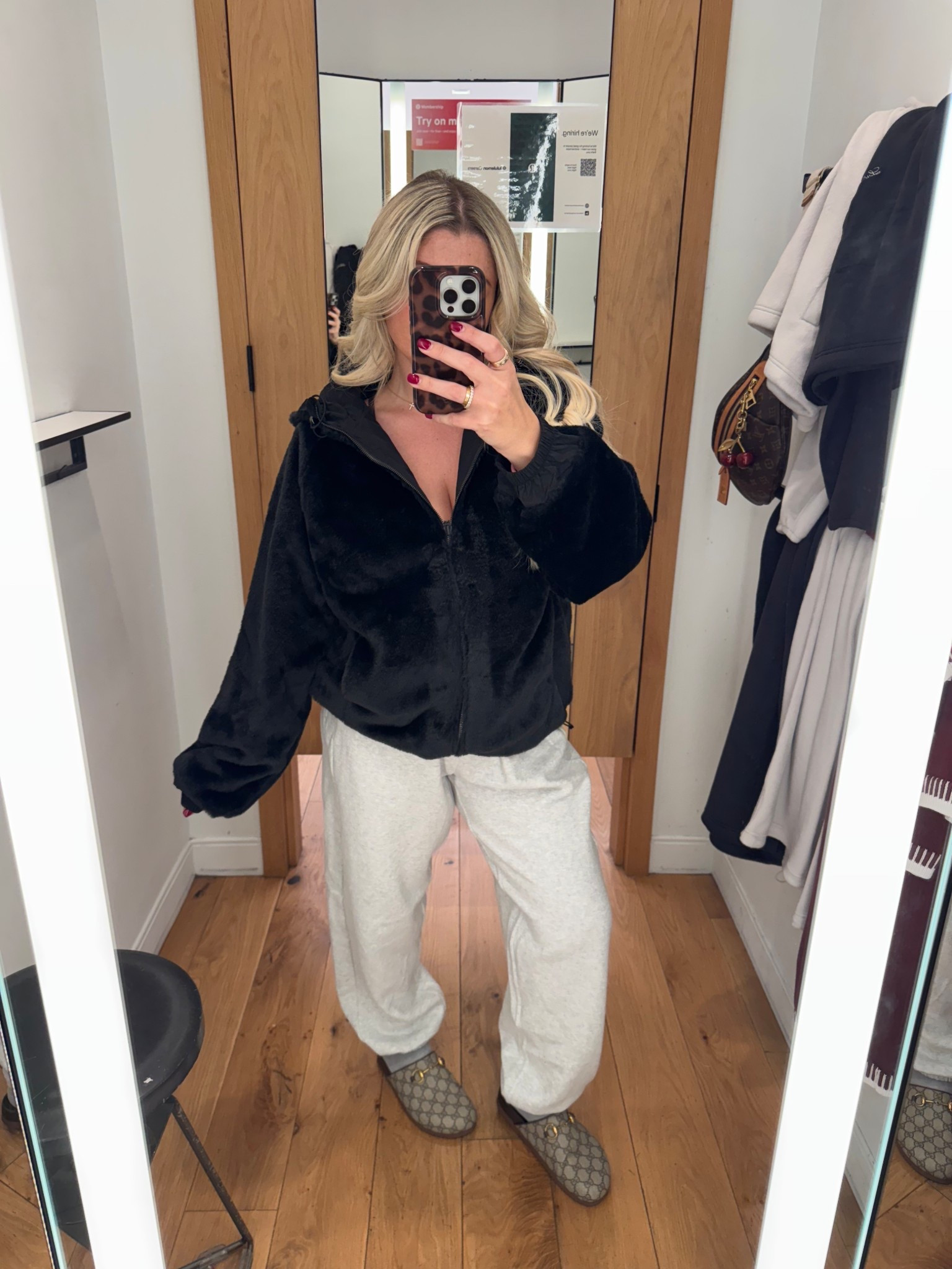 New faux fur lululemon jacket!
Size small
Lululemon joggers small
Gucci clogs tts

#LTKSeasonal #LTKGiftGuide #LTKFindsUnder100