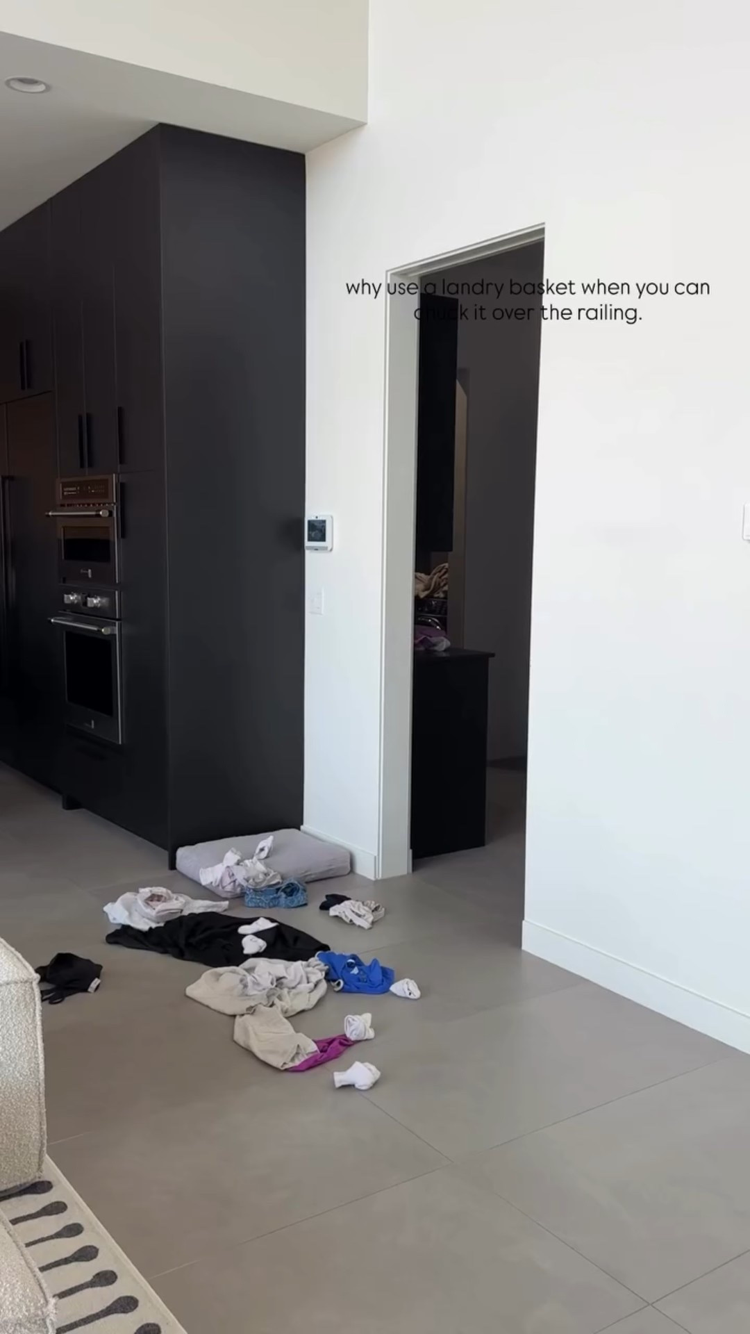 why use a landry basket when you can chuck it over the railing.