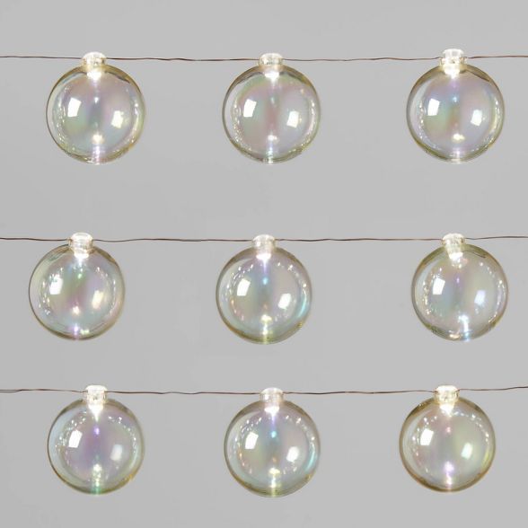 Christmas Iridescent Dew Drop String Lights 30ct LED Battery Operated Timer 50MM Pure White Globe... | Target