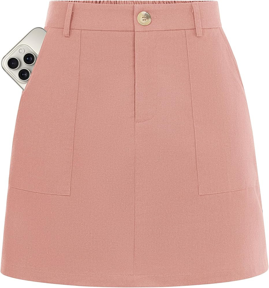 Kate Kasin Women Linen Mini Skirt with Shorts Underneath, High Waisted A Line Skort with Pockets,... | Amazon (US)