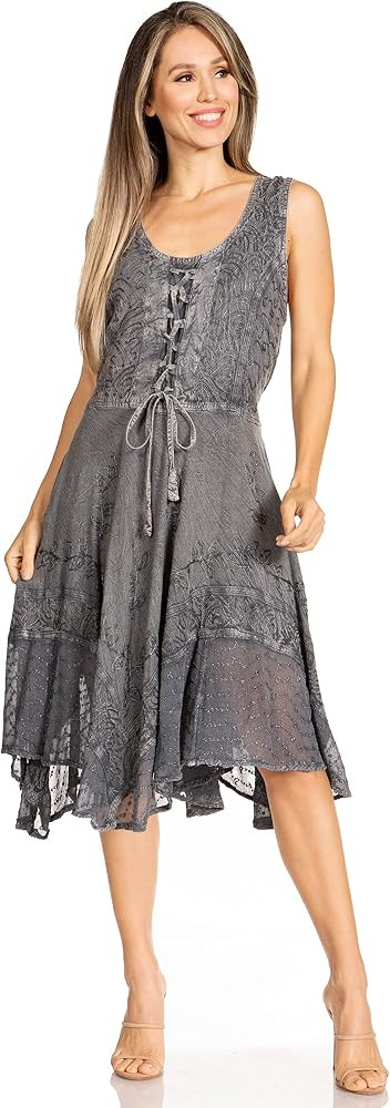 Sakkas Magdilena Stonewashed Corset Front Embroidered Dress | Amazon (US)