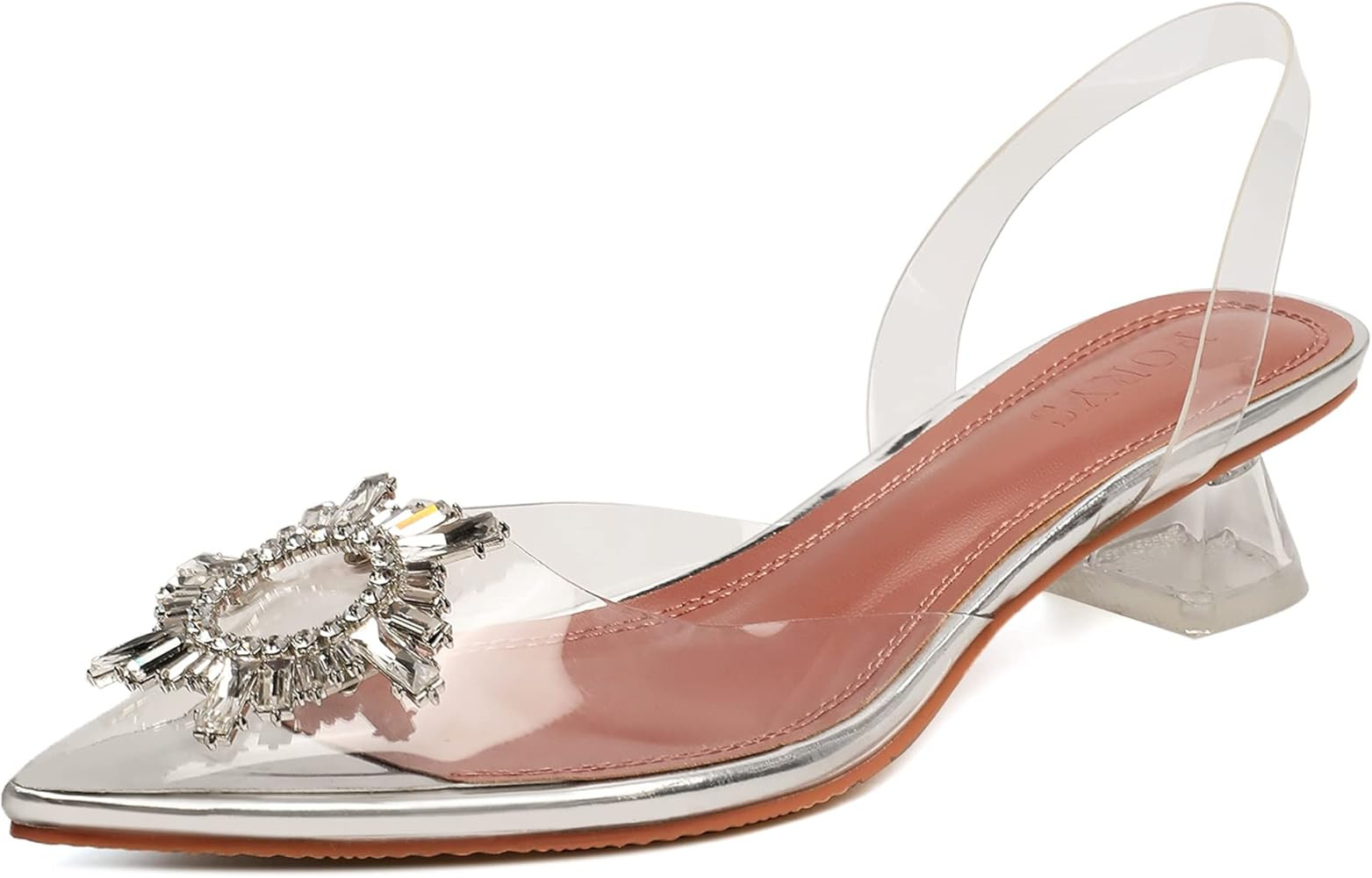 PORYS Women's Clear Heeled Sandals Casual Low Block Heels Chunky Heel Shoes Pointed Toe Crystal S... | Amazon (US)