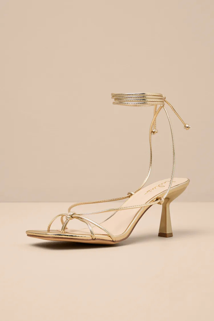Senna Gold Strappy Lace-Up High Heel Sandals | Lulus