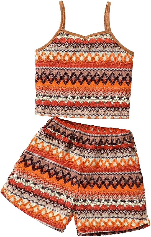 Kids Toddler Girls Summer Clothes Button Design Striped Tank Top + Floral-Print Elastic Shorts 2 ... | Amazon (US)