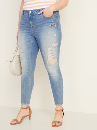 High-Waisted Secret-Slim Pockets Plus-Size Distressed Rockstar Super Skinny Jeans | Old Navy (US)