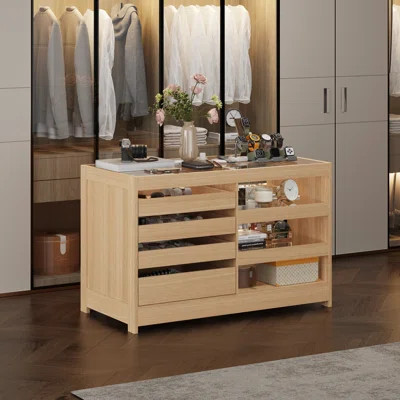 Elegant Walk-In Closet Island With Glass Top Display And Open Storage | Wayfair North America