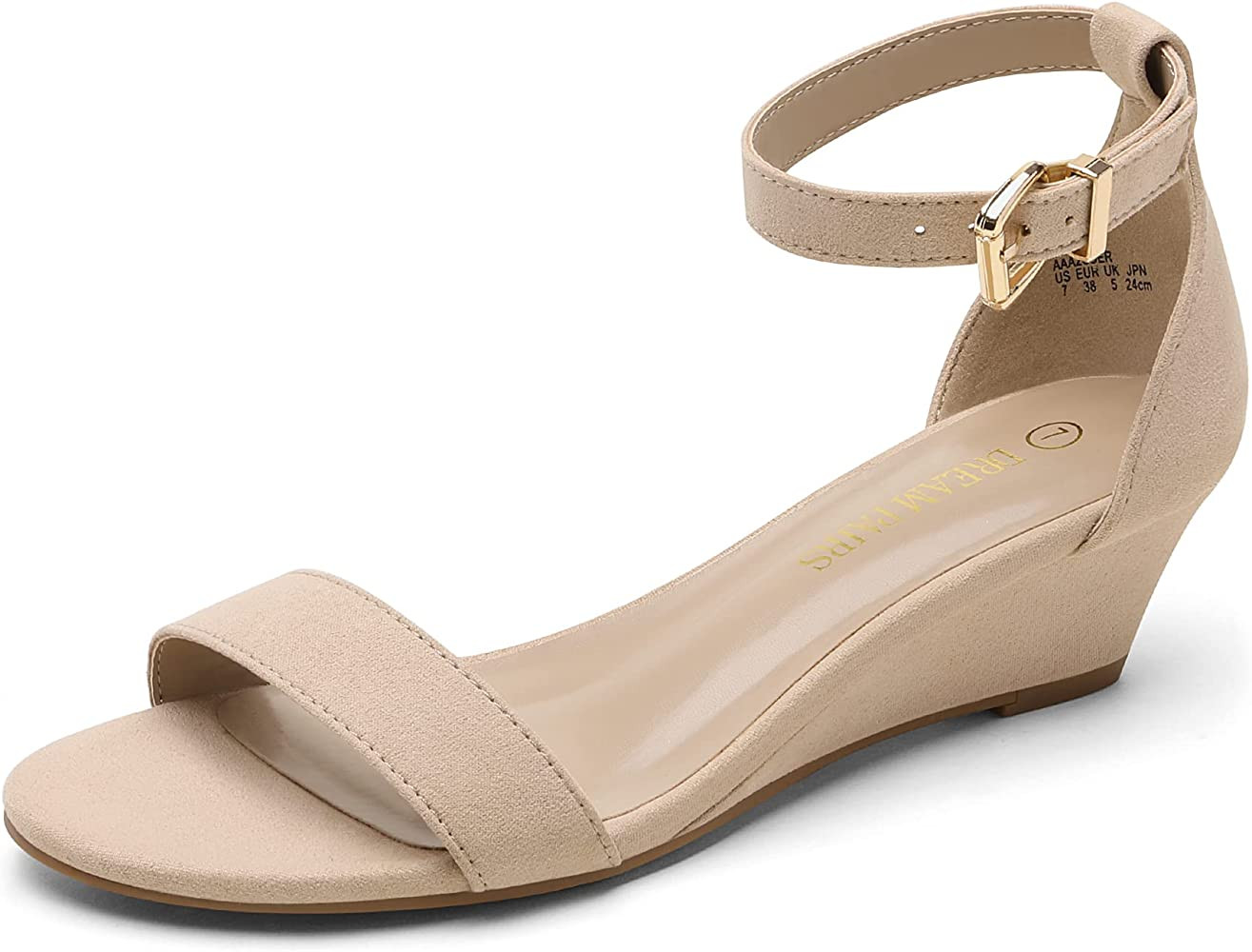 DREAM PAIRS Women's Ingrid Ankle Strap Low Wedge Sandal | Amazon (US)