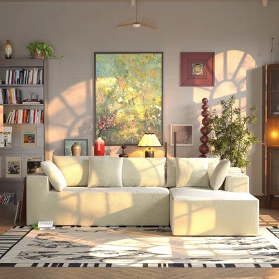 Modern Beige Upholstered Sectional Sofa With Chaise And Matching Pillows — Soft Textured Fabric, Deep Seats & Plush Cushions, Perfect For Contemporary | Wayfair North America