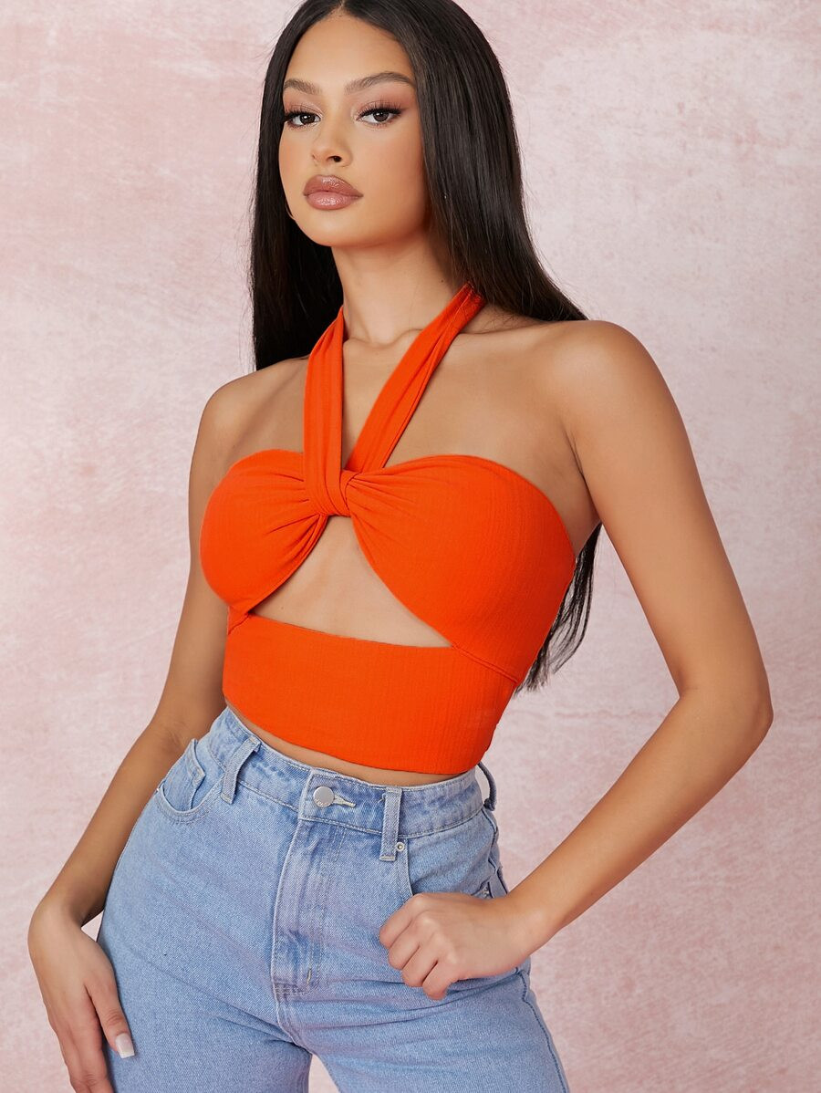 SHEIN BAE Cutout Self-Tie Halter Crop Top | SHEIN