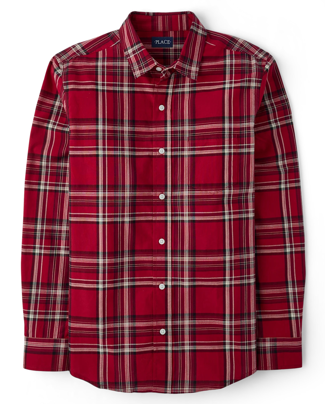 Mens Matching Family Plaid Poplin Button Up Shirt - red | The Children's Place
