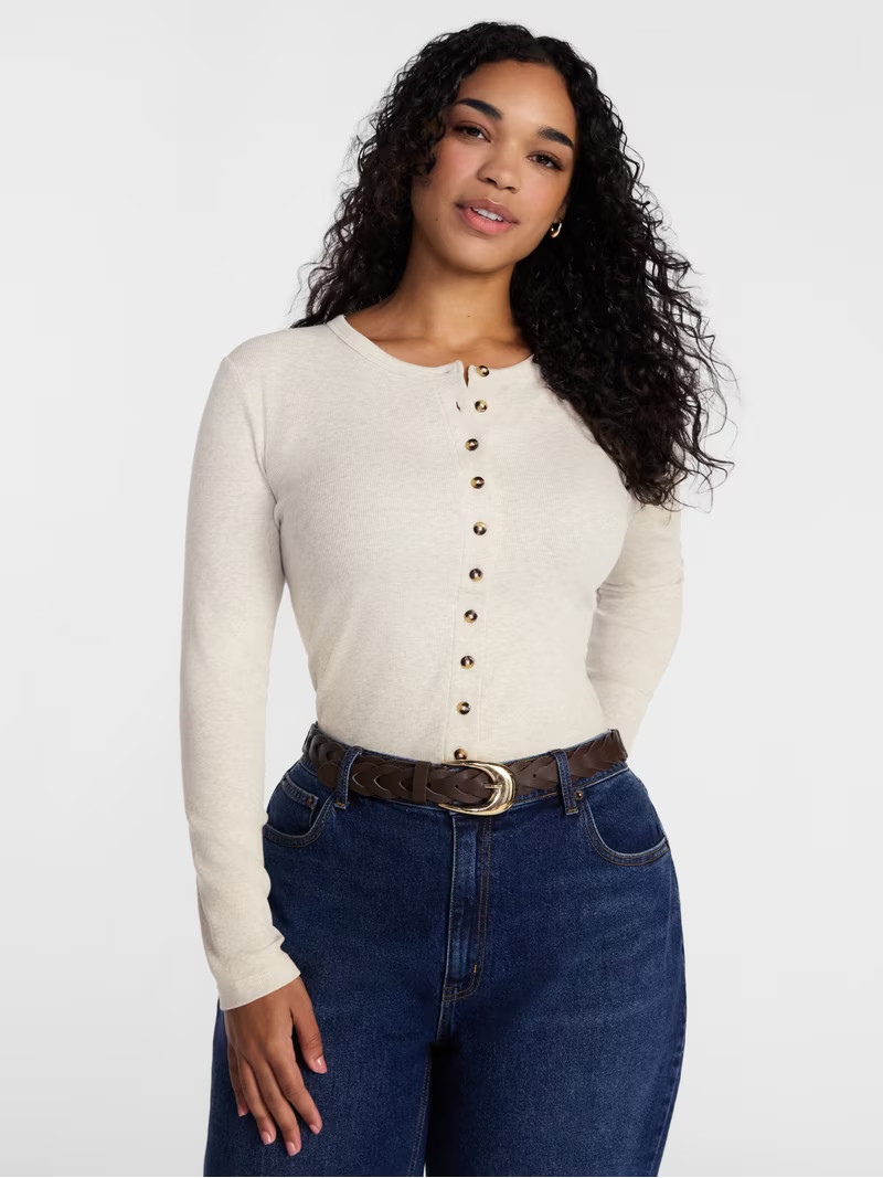 Scenario Women's Button Front Crewneck Sweater, Lightweight, Sizes XS-XXXL | Walmart (US)