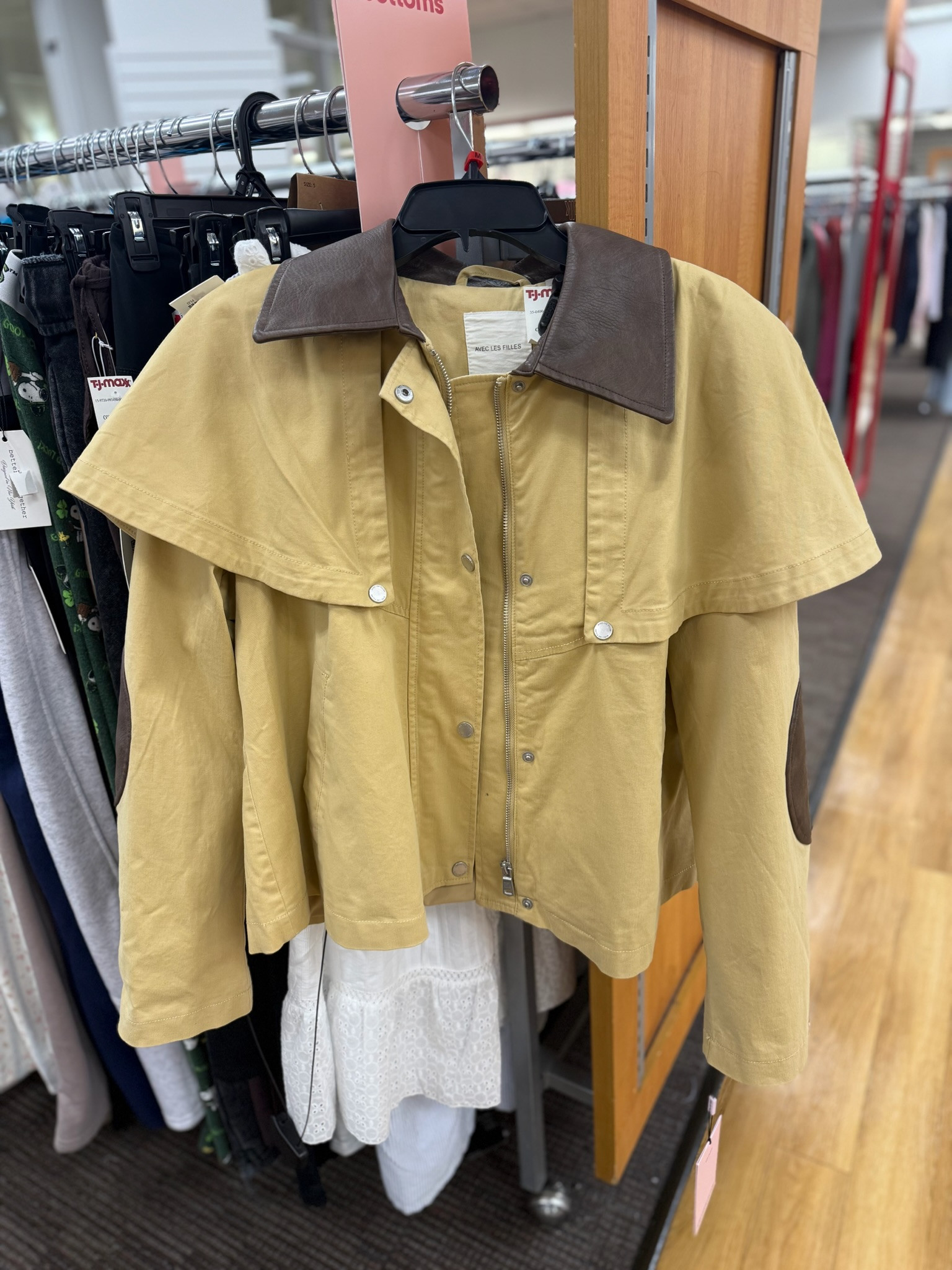 I cannot believe this cropped trench is at TJ Maxx AND online right now, it’s giving designer energy with the cape detail and elbow patches. Such a good lightweight jacket for spring outfits and layering over literally anything. spring outfits 2026, easter dress women, date night outfits, easter outfits women, vacation outfits beach, spring dresses, easter basket ideas, plus size fashion, work outfits, st patricks day outfit women, tj maxx finds, tj maxx new arrivals, affordable fashion, beauty finds, home finds 

 #LTKgrwm #LTKootd #LTKWorkwear