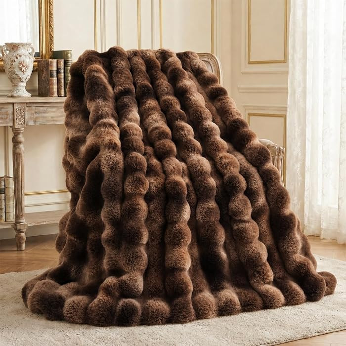 L'AGRATY Faux Fur Throw Blanket for Couch, 60'' x 80'', Tie-Dye Amber Brown | Amazon (US)