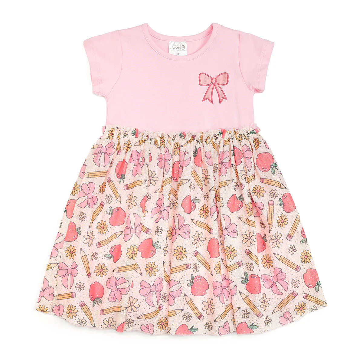 Back To School Cutie Patch Short Sleeve Tutu Dress | Sweet Wink