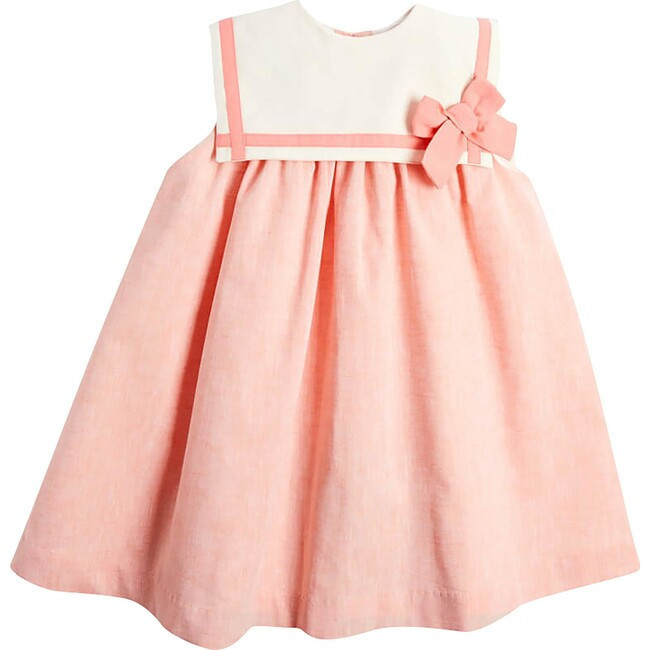 Linen Blend Trapeze Dress, Peach Orange | Maisonette