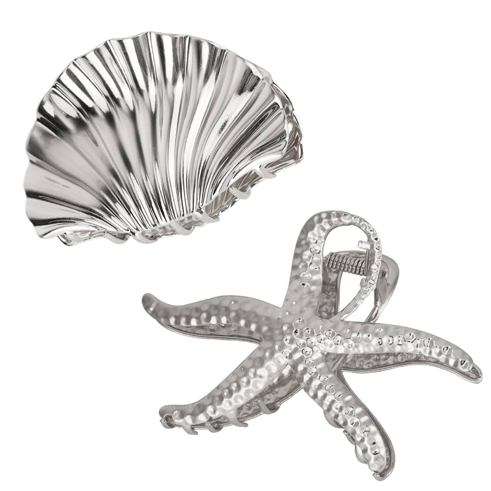 2 Pcs Sea Shell and Starfish Hair Claw Clips for Women and Girls, Large Seashells Claw Clips Fash... | Amazon (US)