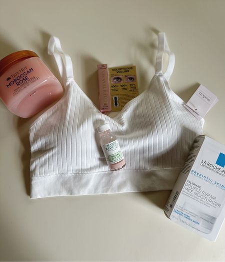 Necessities  🎉 from Target. 

Bralette (so comfy), moisturizer (love La Roche Posay), fave mascara (always get the travel size bc I never finish the full size), scrub (use before shaving my legs to keep them smooth) and drying ointment (ugh acne).

#LTKbeauty #LTKmidsize