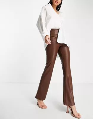 ASOS DESIGN flare pant in PU in chocolate | ASOS | ASOS (Global)