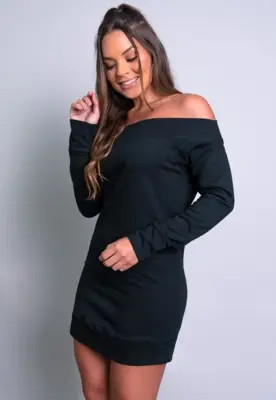 Vestido MVB Modas Manga Longa Moletom Flanelado Ombro a Ombro Preto | Dafiti (BR)