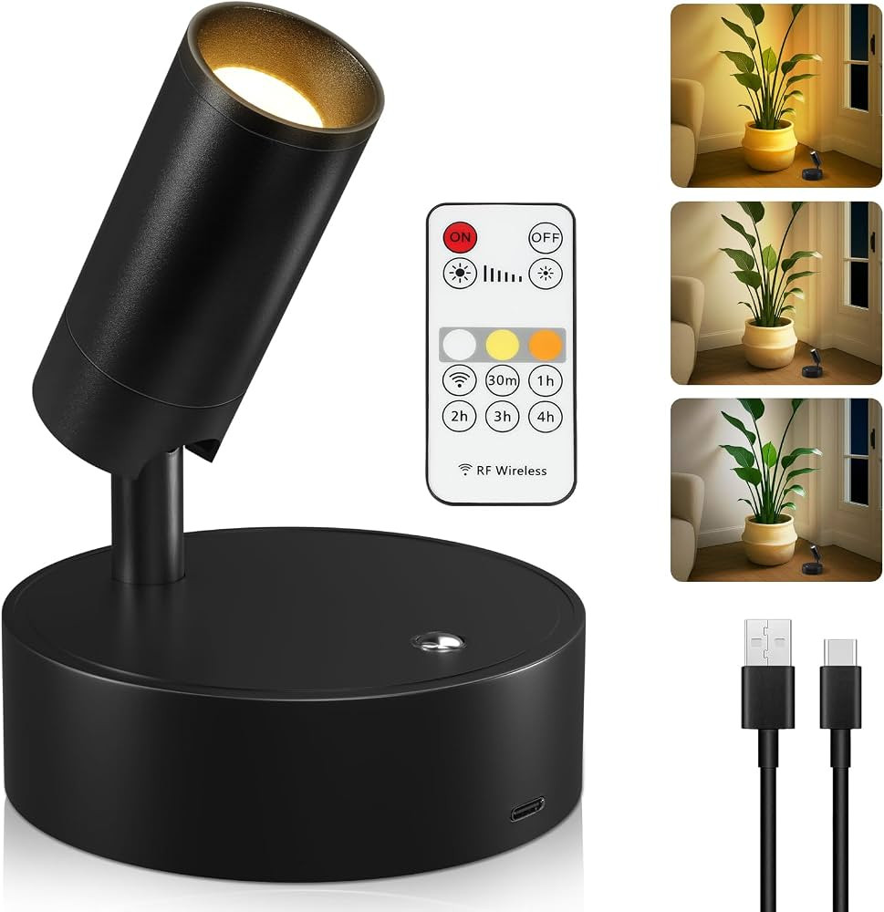 Kimjo Spot Lights Indoor, Wireless LED Spotlight, Uplighting Indoor with Remote and Dimmable, Acc... | Amazon (US)