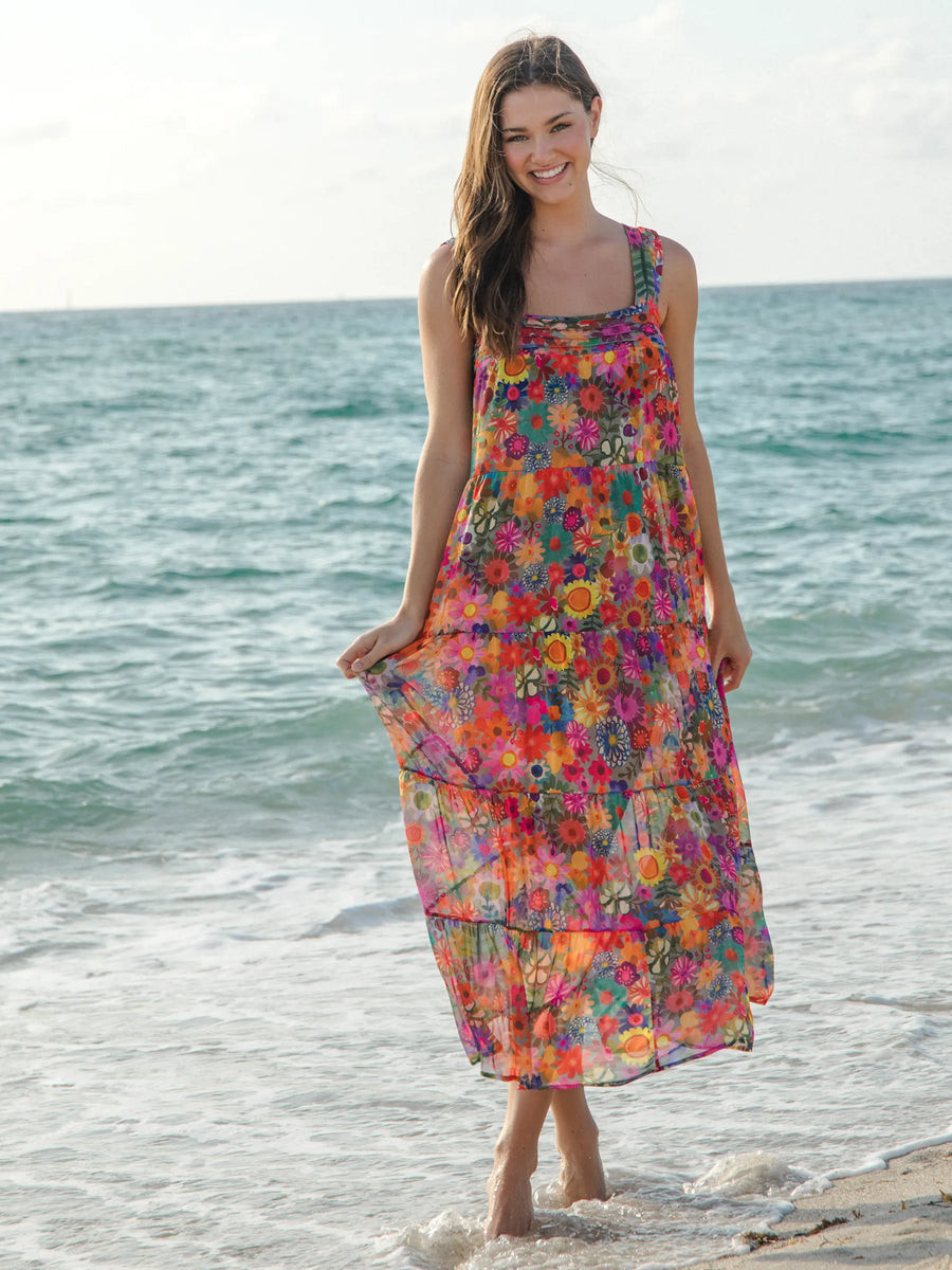 Kate Mesh Maxi Dress - Bright Red Pink Yellow | Natural Life