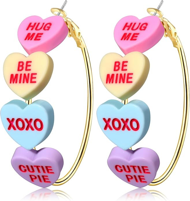 Valentine’s Day Hoop Earrings for Women LOVE XOXO Conversation Heart Earrings Romantic Large Ci... | Amazon (US)
