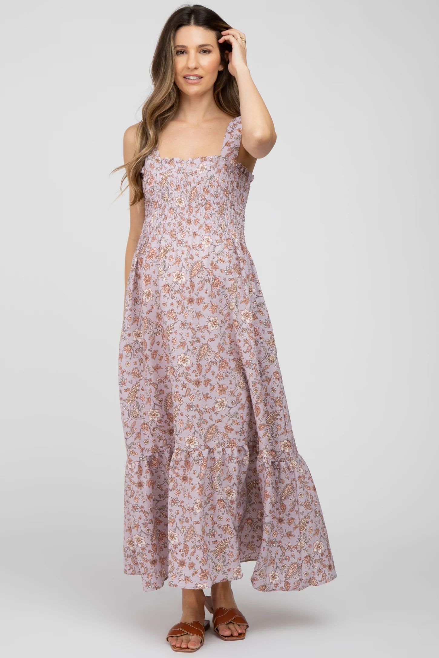 Lavender Smocked Floral Maternity Maxi Dress | PinkBlush Maternity