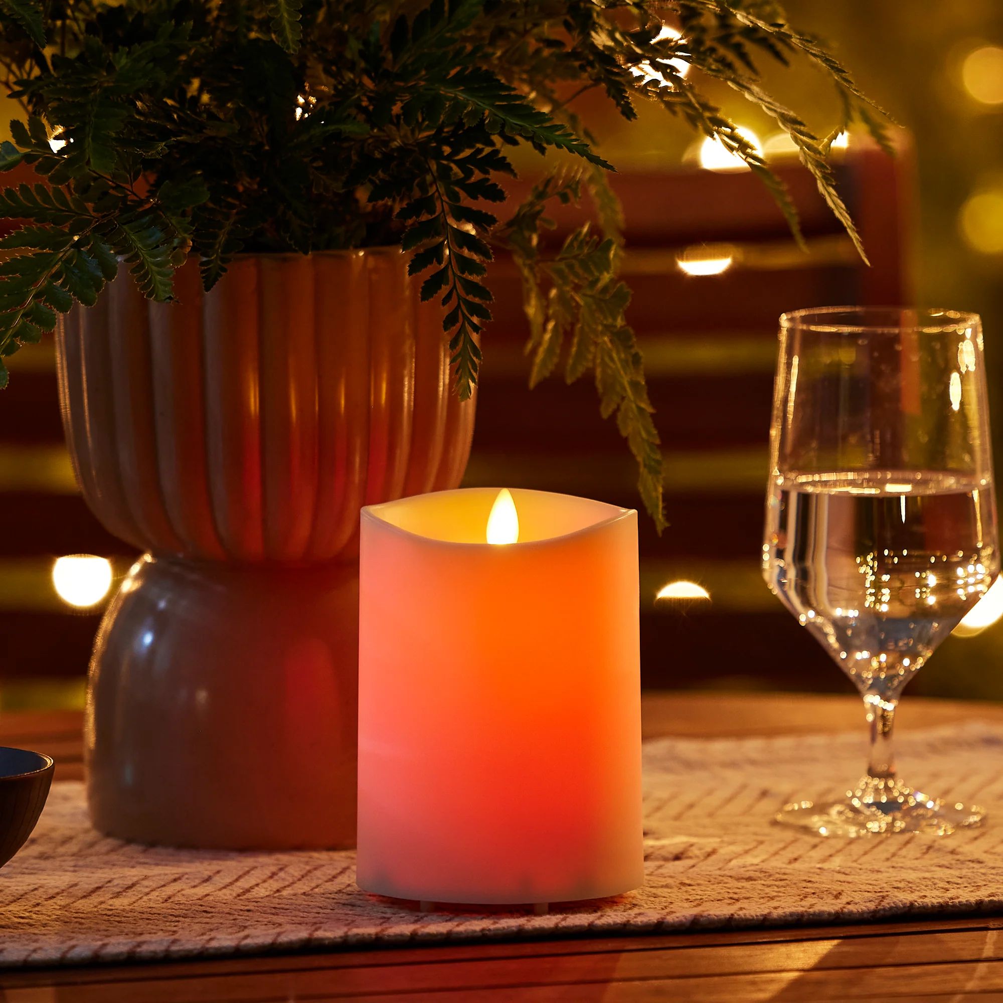 Outdoor Color Changing Flameless Candle Pillar with Remote - Melted Top - 3.75" Width | Luminara