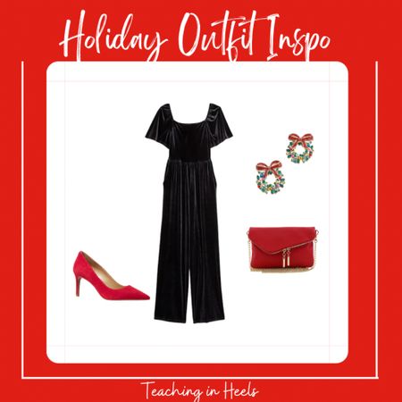 I’m a sucker for a jumpsuit and how cute is this one for the holiday season? When you go with a neutral for your main look, it’s so fun to add some pops of color with your shoes, handbag, and accessories! And I absolutely love these Christmas wreath earrings!

#LTKstyletip #LTKSeasonal #LTKHoliday