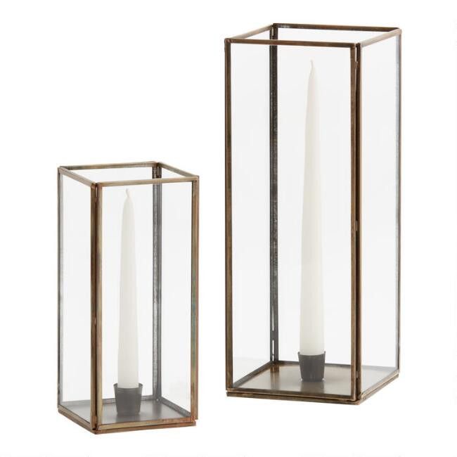 Square Metal and Glass Hurricane Taper Candle Holder | World Market