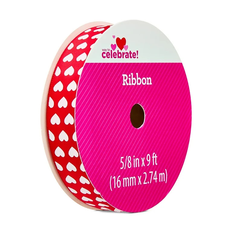 Small Hearts Ribbon, Red and White, 5/8" x 9', Valentine's Day by Way To Celebrate | Walmart (US)
