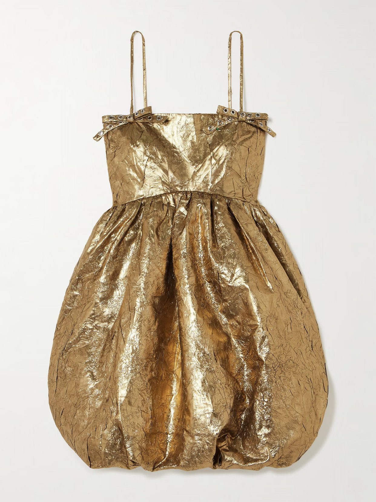 GANNI - Shibori Eyelet-embellished Crinkled Recycled-lamé Mini Dress - Gold | NET-A-PORTER (UK & EU)