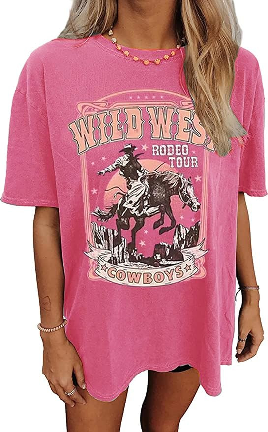 Oversized Wild West Cowboys T-Shirt for Women Vintage Country Music Tee Western Rodeo Graphic Tee... | Amazon (US)