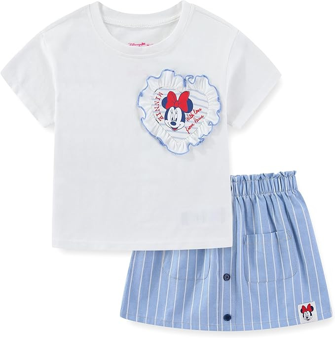 Disney Minnie Mouse Girls Short Sleeve T-Shirt and Chambray Skirt 2 Piece Set for Toddler to Big ... | Amazon (US)