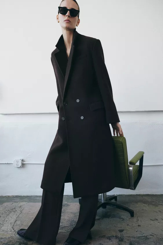 ZW COLLECTION OVERSIZE DOUBLE-BREASTED COAT WITH WOOL | Zara UK