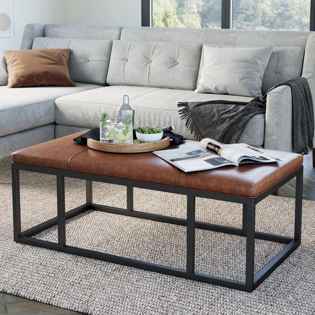 Nelson Coffee Table Ottoman | Faux Leather Top | Nathan James