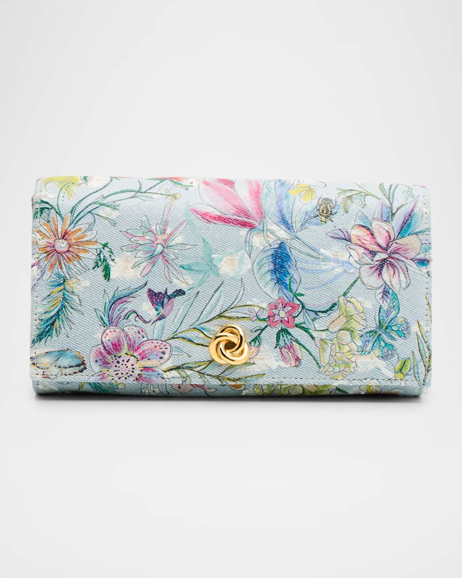 Olivia Floral-Print Denim Clutch Bag | Neiman Marcus